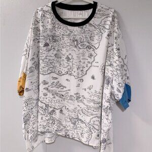 Map Print Oversized silk Shirt with Colorful Sleeves